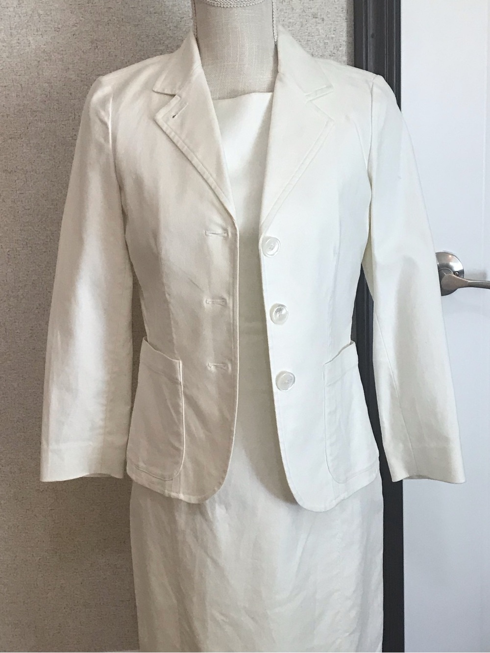 Lauren Ralph Lauren 2 Pc Off White Denim Three-Button Blazer Shift Dress Size 4P